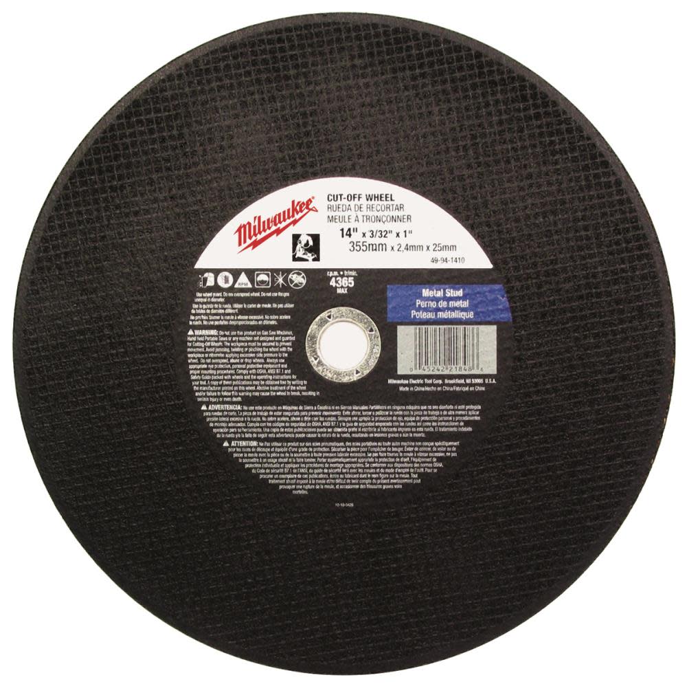 Milwaukee 14 in. x 3/32 in. x 1 in. Cut-Off Wheel (Type 1) 49-94-1415 from Milwaukee - Intensery