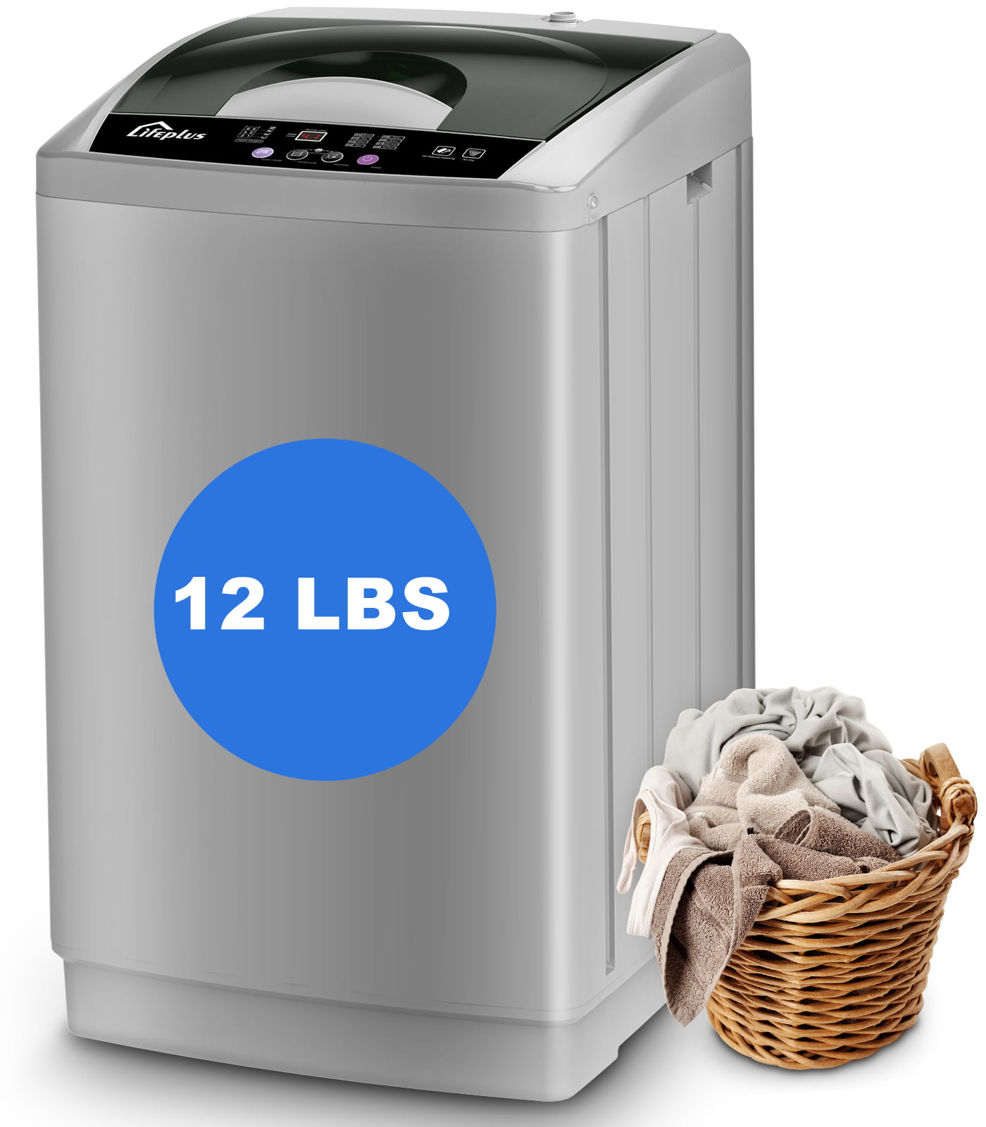 LifePlus 1.8 Cu.ft Full Automatic Portable Washing Machine, 12 lbs Capacity Top Load Pump Drain Compact Size Laundry Washer for Apartment, Gray - Intensery