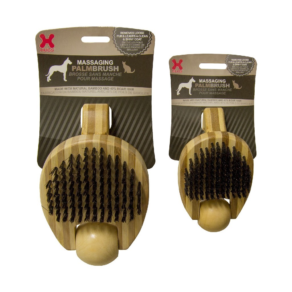 Hugs Pet Products Massaging Pet Palm Brush Large Brown 6.5