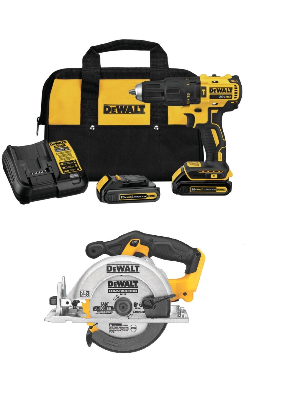 DEWALT 20V Max 1/2 Hammer Drill and 6 1/2 Circular Saw Kit Bundle - Intensery