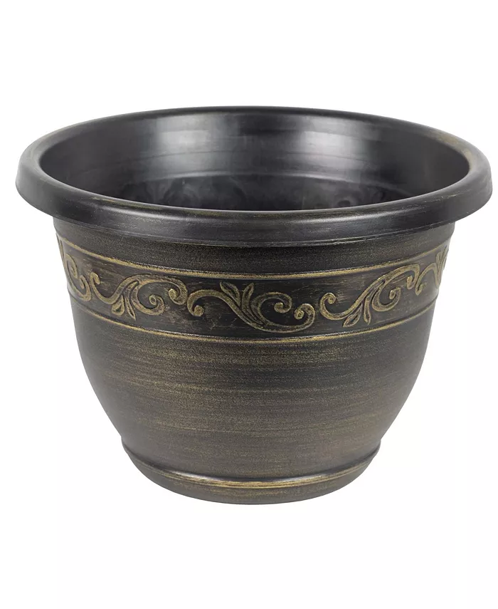 Garden Elements Outdoor Tulip Banded Plastic Planter Gold 13in - Intensery