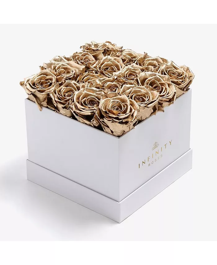 Infinity Roses Square Box of 16 Gold Real Roses Preserved to Last Over A Year， Large - Intensery
