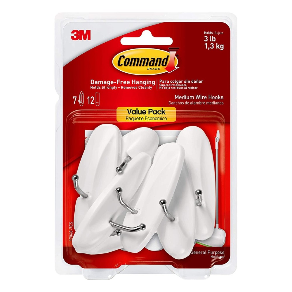 3M Command White Medium Wire Hook 7pk - Intensery