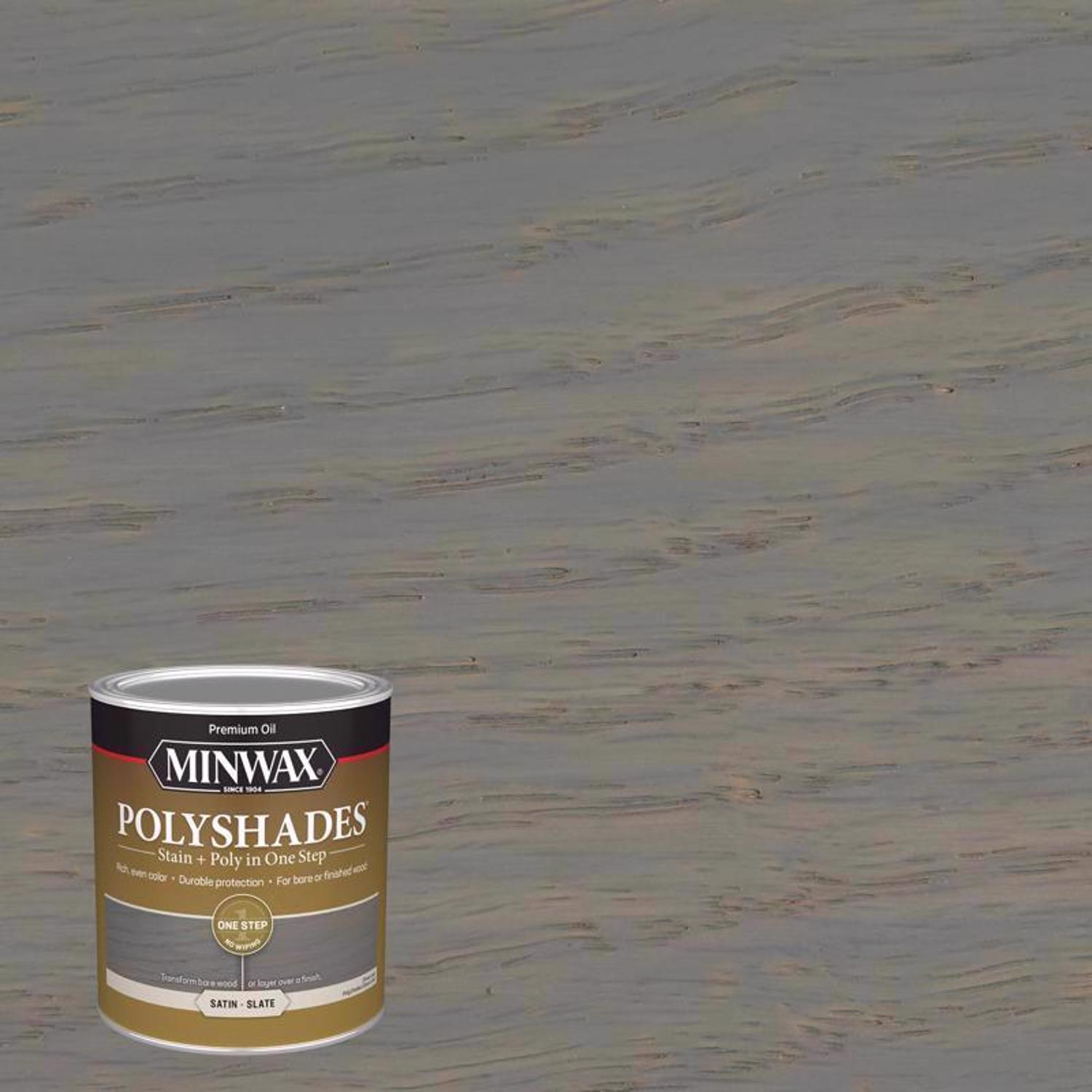 Minwax Polyshades Semi-Transparent Satin Slate Oil-Based Stain/Polyurethane Finish 1 qt - Intensery