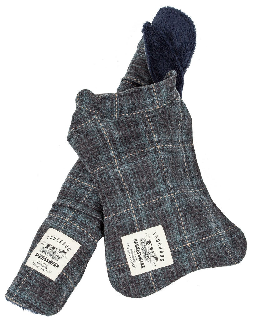 Touchdog 2-In-1 Windowpane Plaided Dog Jacket With Matching Reversible Dog Mat in Grey And Light Blue Plaid (X-small) - Pet Life JB2GYBXS - Intensery