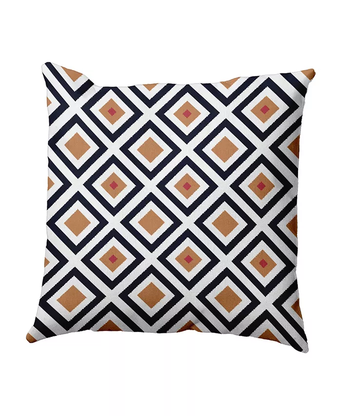 E by Design 16 Inch Navy Blue and Brown Decorative Diamond Print Throw Pillow - Intensery