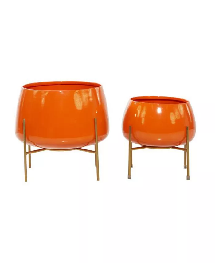 Rosemary Lane Metal Modern Planters with Stand， Set of 2 - Intensery