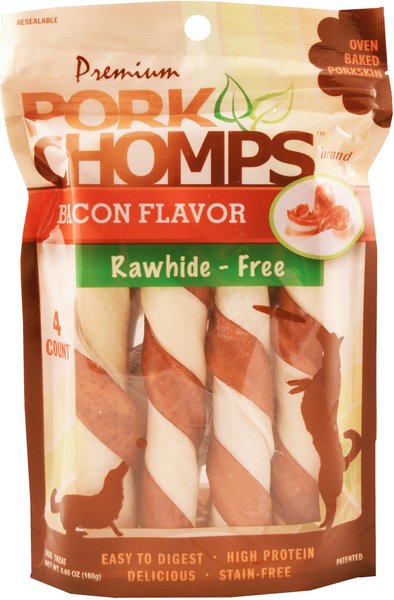 Premium Pork Chomps Bacon Flavor Twists Dog Treats， Large， 4 count - Intensery