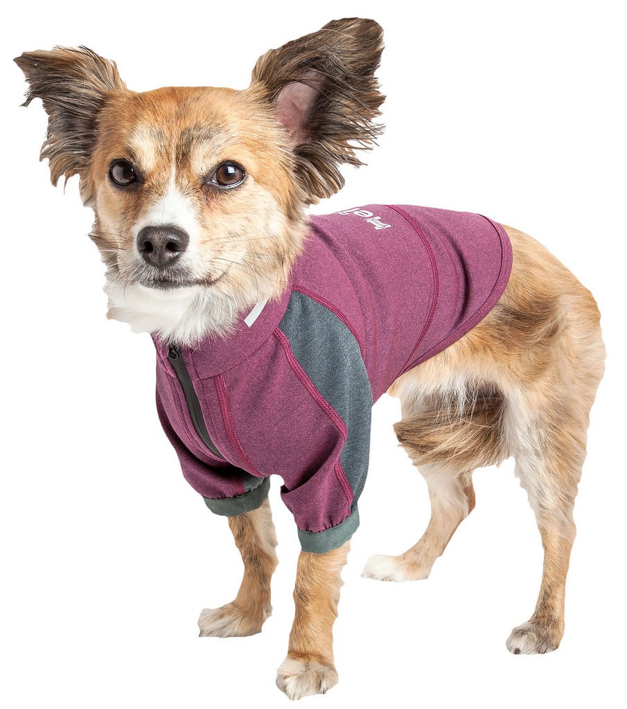 Dog Helios 'Eboneflow' Mediumweight 4-Way-Stretch Flexible And Breathable Performance Dog Yoga T-Shirt in Dark Pink / Grey (X-small) - Pet Life TSHL6P - Intensery
