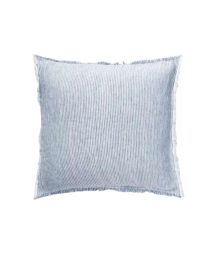 Anaya Home Chambray Blue White Striped So Soft Linen Down Alternative Pillow - Intensery