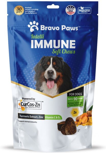 Bravo Paws Intelli Immune Dog Soft Chews Treats， 12.69-oz pouch， 90 count - Intensery