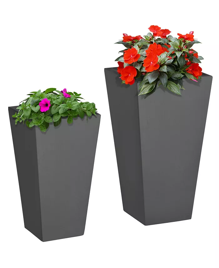 Outsunny 2-Pack Outdoor Planter Set， MgO Flower Pots with Drainage Holes， Durable Stackable， for Entryway， Patio， Yard， Garden， Gray - Intensery
