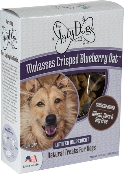 The Lazy Dog Cookie Co. Limited Ingredient Molasses Crisped Blueberry Oat Crunchy Baked Dog Treats， 14-oz box - Intensery