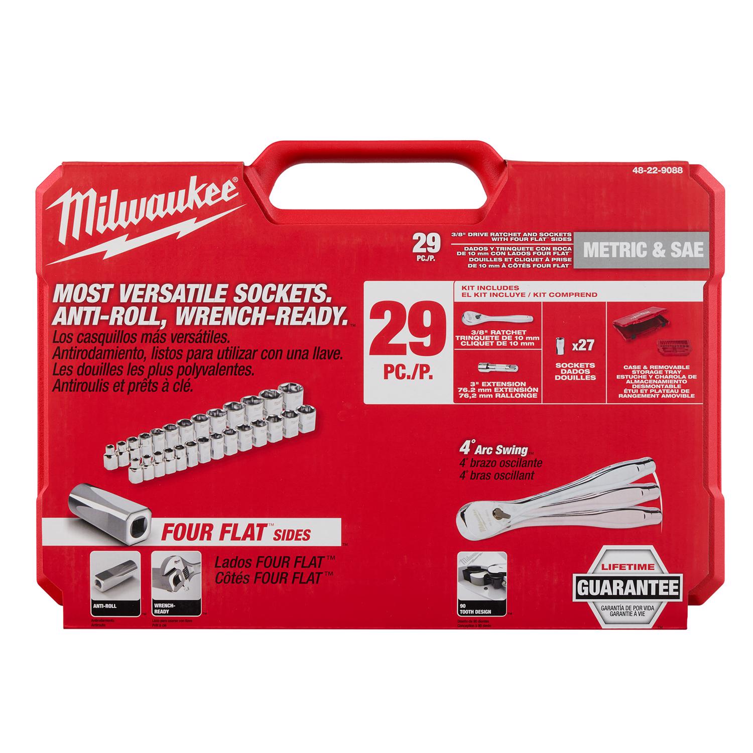Milwaukee 3/8 in. drive Metric and SAE Ratchet and Socket Set 90 teeth - Intensery