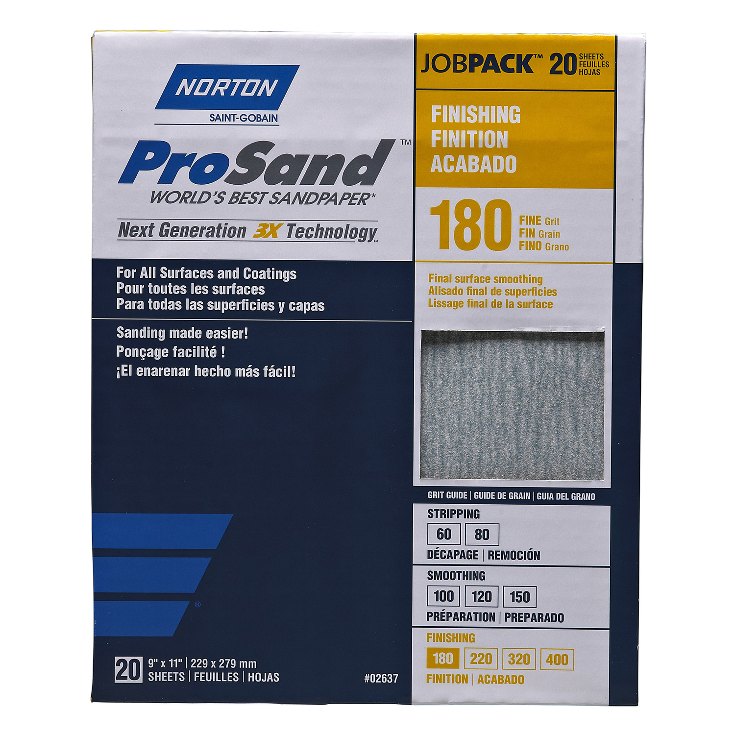 Norton ProSand 11 in. L X 9 in. W 180 Grit Aluminum Oxide Sandpaper 20 pk - Intensery