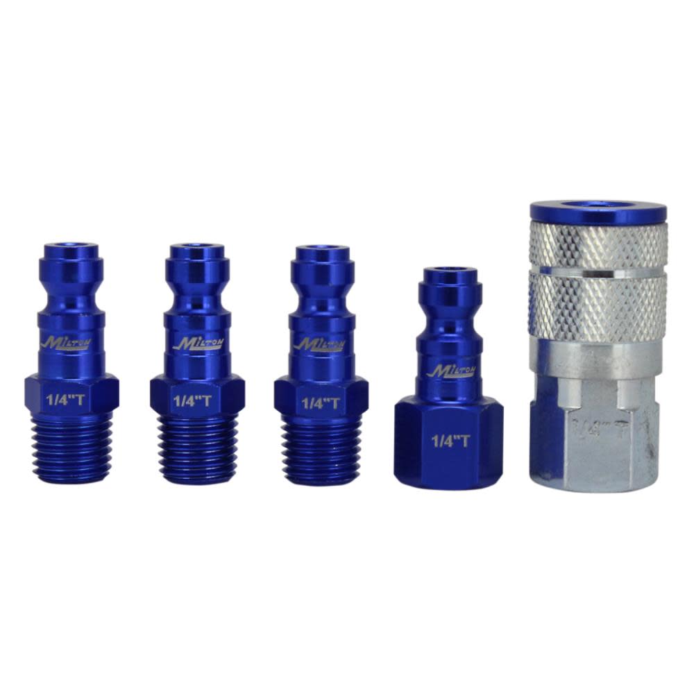 ColorFit® by Milton® S-305TKIT Coupler and Plug Kit(T-Style， Blue)1/4 NPT， (5-Piece) - Intensery