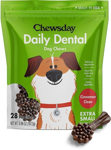 Chewsday Cinnamon Clean Daily Dental Dog Dental Treats， 28 count， X-Small - Intensery