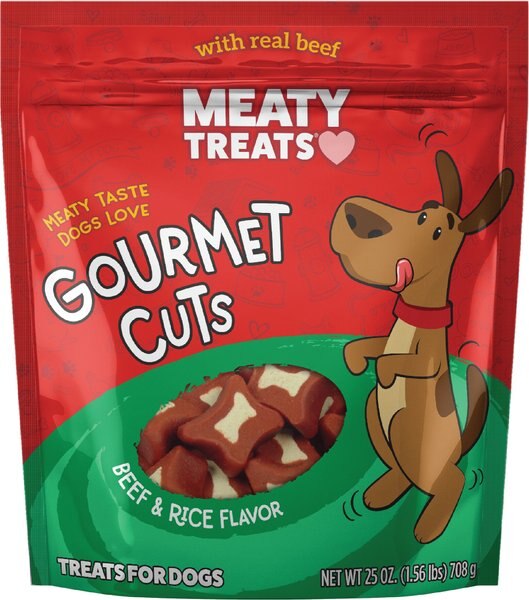 Meaty Treats Gourmet Cuts Beef and Rice Flavor Soft and Chewy Dog Treats， 25-oz bag - Intensery