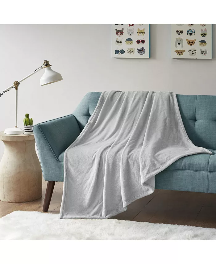 Gracie Mills Oversized Solid Microlight Chevron Plush Brushed Throw， Grey - Full Queen - Intensery