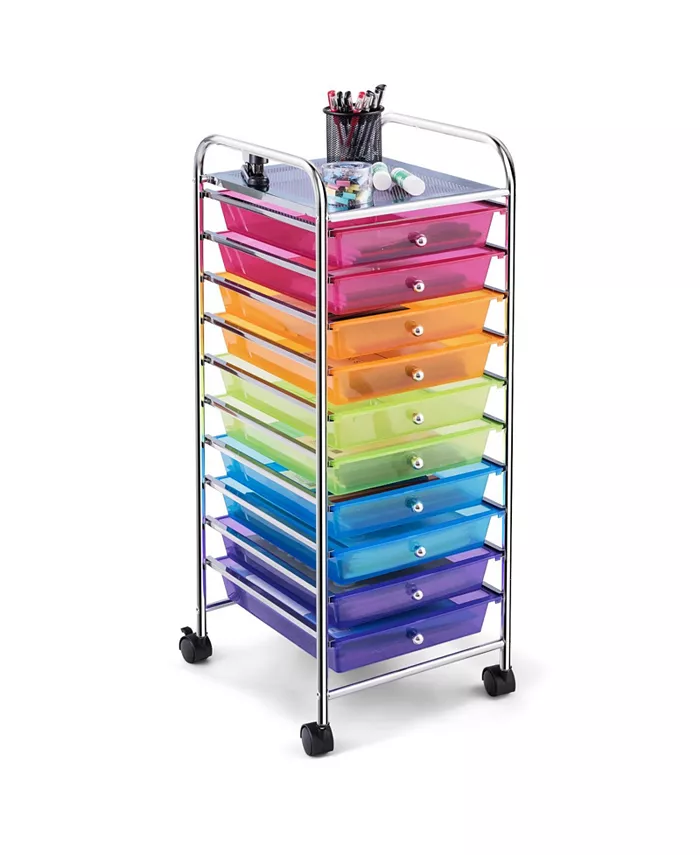 Costway 10 Drawer Rolling Storage Cart Scrapbook Paper Office School Organizer - Intensery