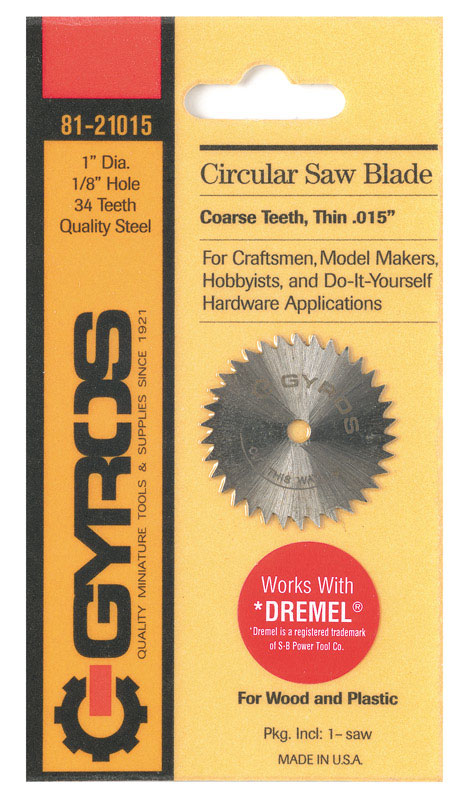 Gyros Tools 1 in. D X 1/8 in. Coarse Steel Circular Saw Blade 34 teeth 1 pk - Intensery