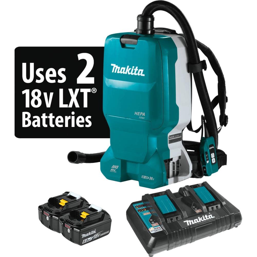 18V X2 LXT® Lithium-Ion (36V) Brushless Cordless 1.6 Gallon HEPA Filter Backpack Dry Dust Extractor Kit， AWS™ Capable (5.0 Ah) - Intensery