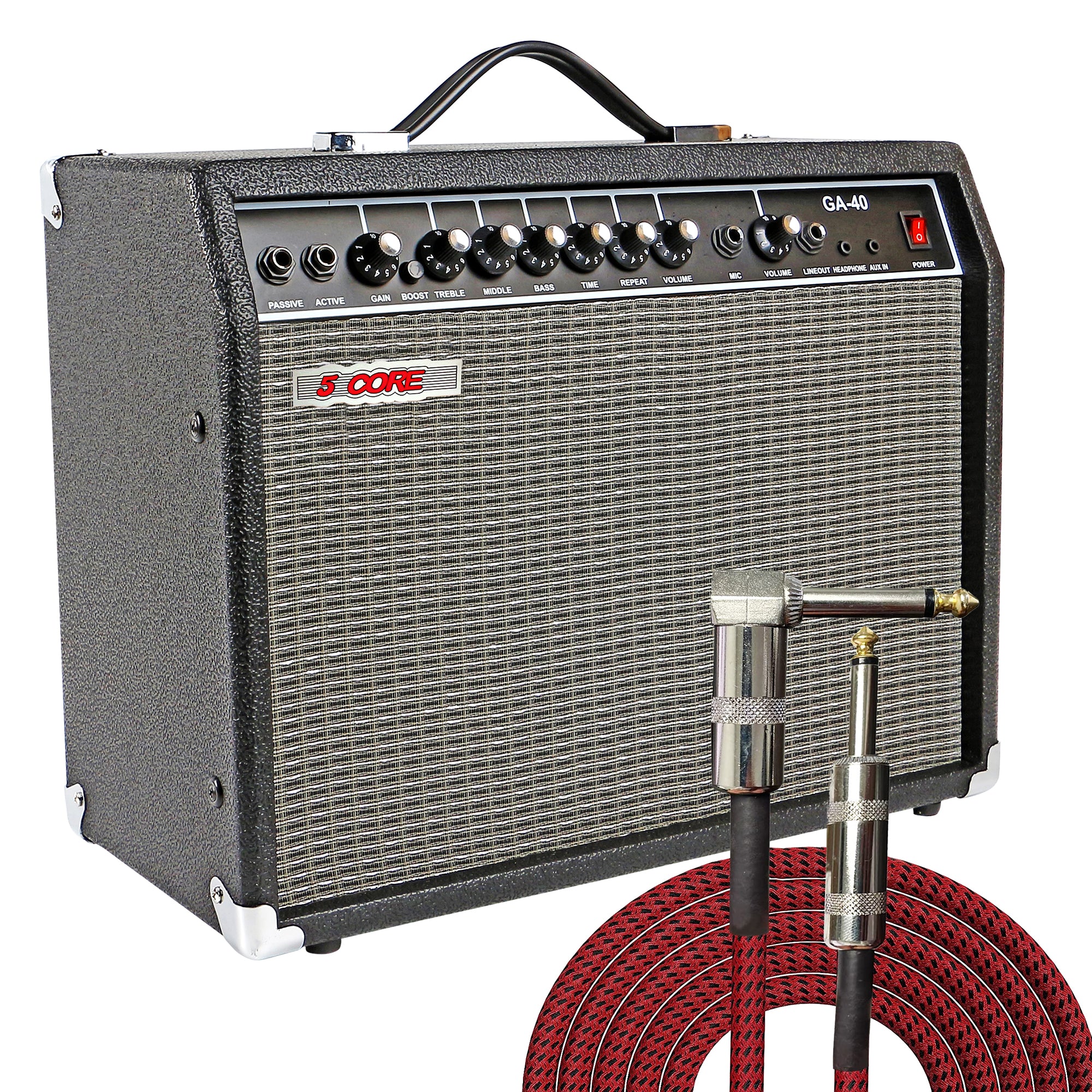 5 Core 40W Guitar Amplifier Black - Clean and Distortion Channel - Electric Amp with Equalization and AUX Line Input - for Recording Studio, Practice - Intensery