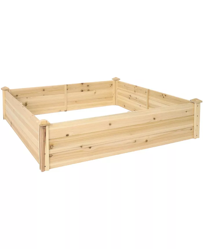 Sunnydaze Decor Wooden Fir Square Raised Garden Bed - 48 in - Natural - Intensery