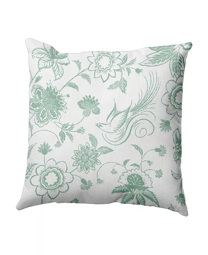 E by Design Traditional Bird Floral 16 Inch Green Decorative Floral Throw Pillow - Intensery
