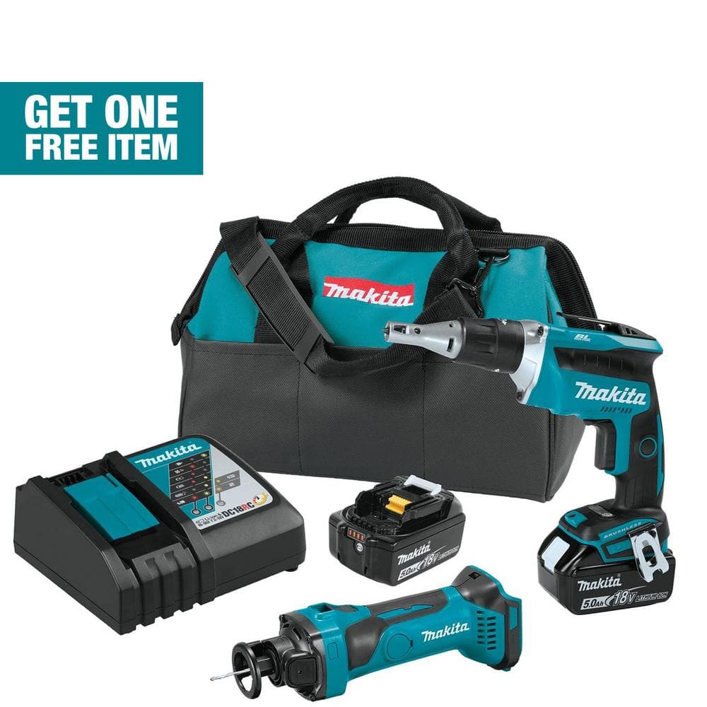 Makita 18V LXT Lithium-ion Cordless 2-Piece Combo Kit (Brushless Drywall Screwdriver/Cut-Out Tool) 5.0Ah XT255T - Intensery