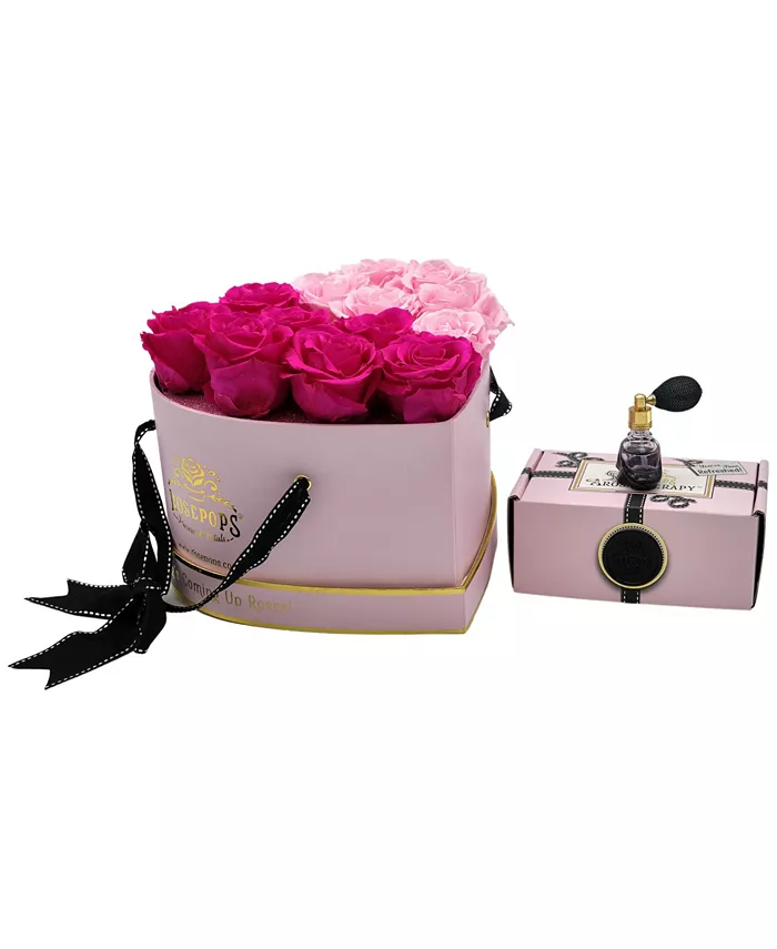 Rosepops Pop-Up Half-Hearted Pink Heart Shaped Real Cotton Candy and Raspberry Punch Roses， Box of 13 - Intensery