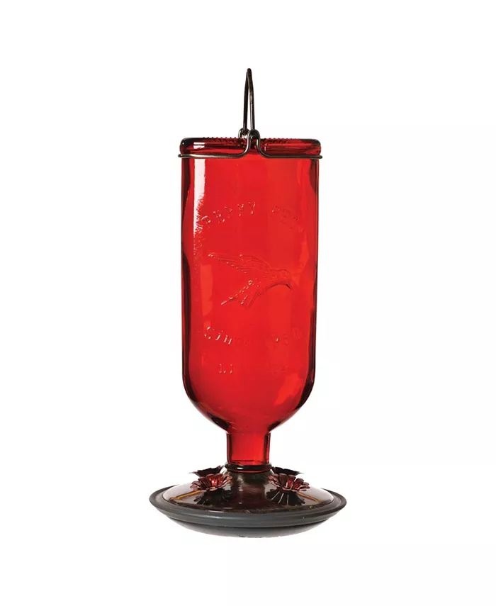 Perky-Pet Antique Glass Bottle Hummingbird Feeder， Red - Intensery