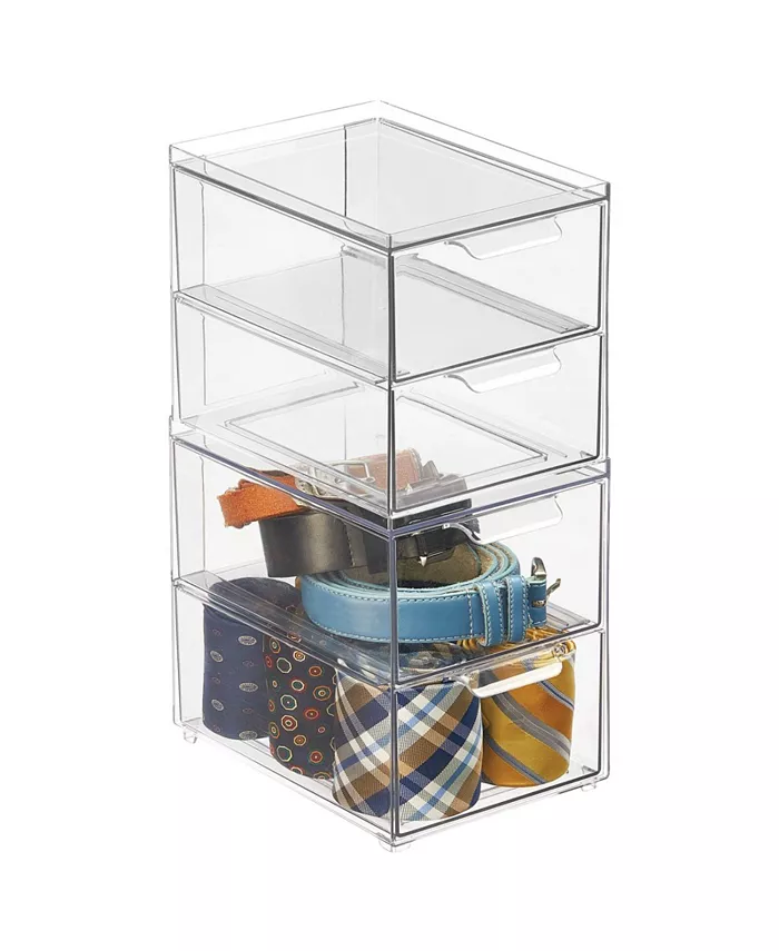mDesign Stackable Plastic Storage Closet Bin Boxes with Pull-Out Drawers， Small - 2 Pack - Intensery