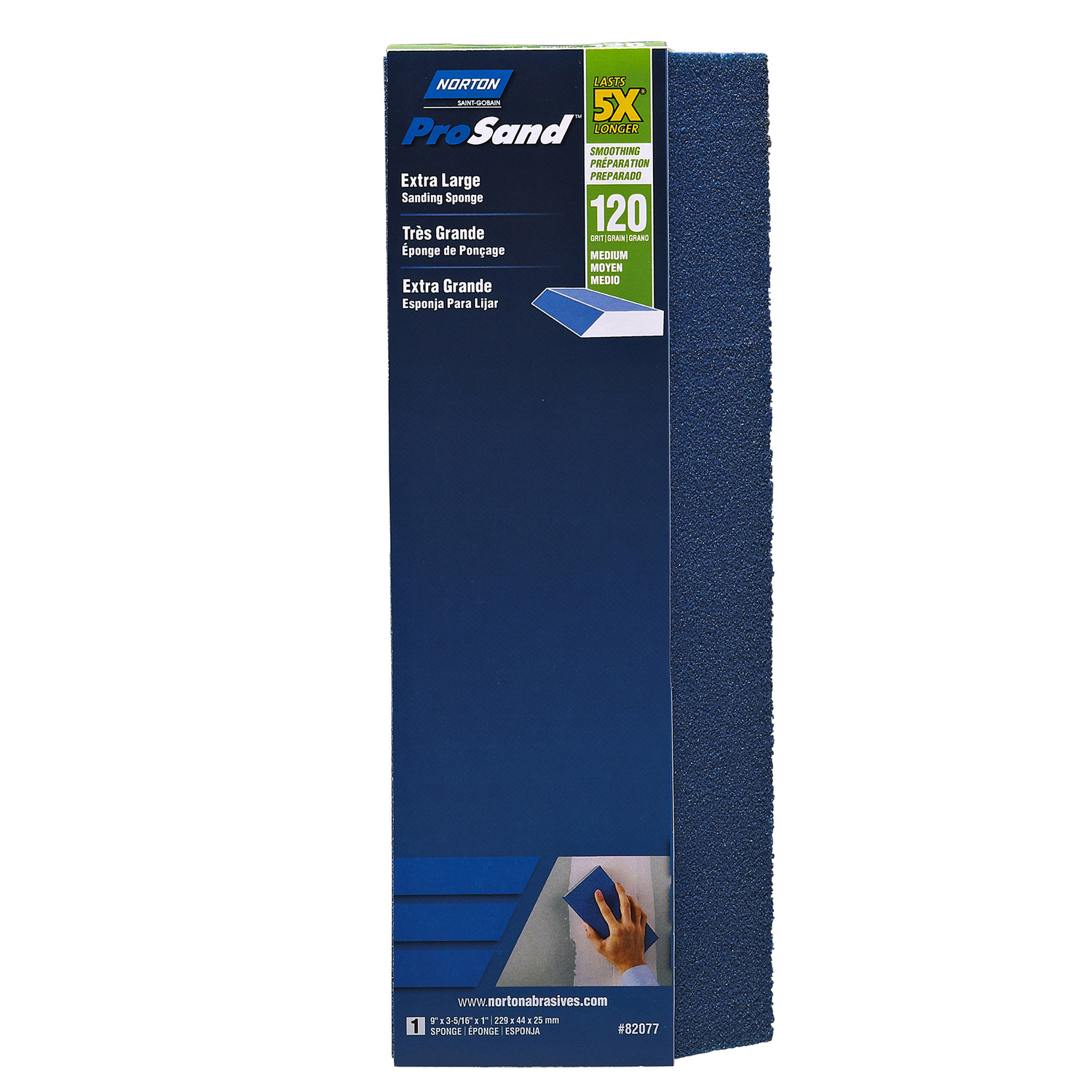 Norton ProSand 9 in. L X 3.83 in. W X 1 in. 120 Grit Medium Extra Large Sanding Sponge - Intensery