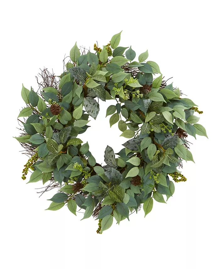 Nearly Natural 23” Mix Royal Ruscus， Fittonia and Berries Artificial Wreath - Intensery
