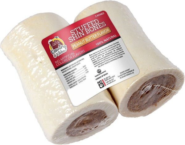 Country Kitchen Stuffed Shin Bone 4-in Peanut Butter Flavor Dog Treat， 2 count - Intensery