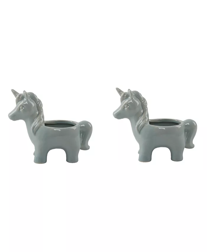 Flora Bunda Ceramic Unicorn Planter Pot， Set of 2 - Intensery
