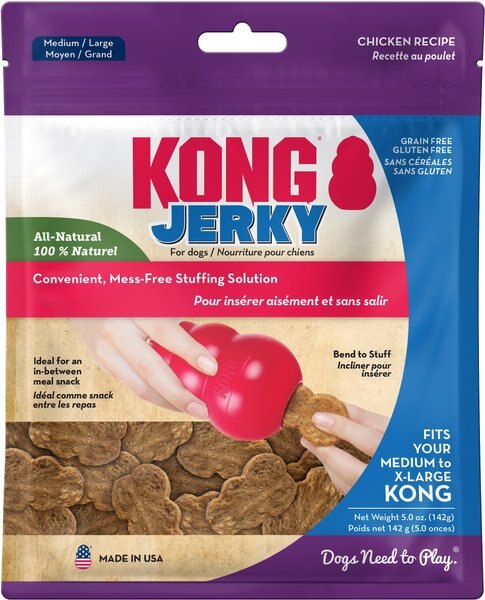 KONG Jerky Chicken Recipe Grain-Free Dog Medium/Large Treats， 5-oz pouch - Intensery