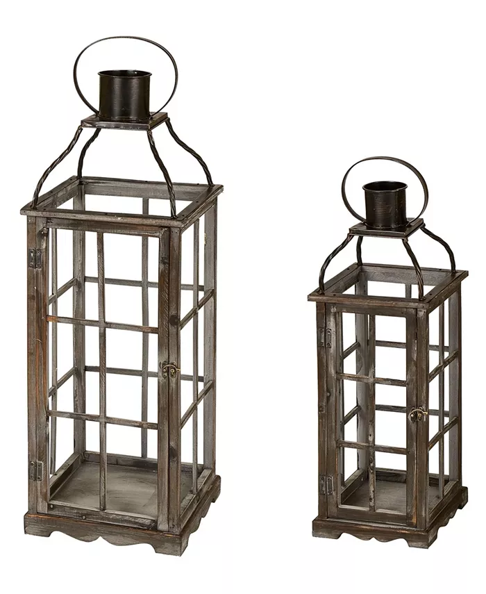 Glitzhome Set of 2 Oversized Wood and Metal Lantern - Intensery