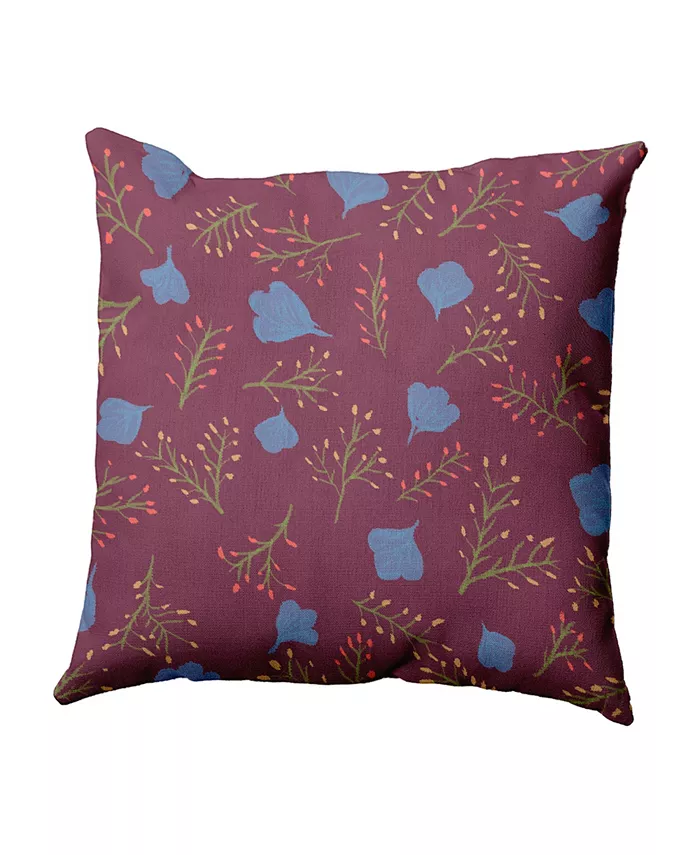 E by Design Spring Blooms 16 Inch Purple and Light Blue Decorative Floral Throw Pillow - Intensery