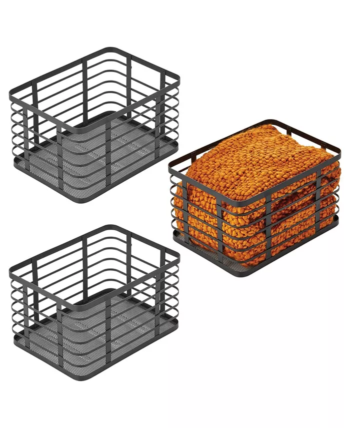 mDesign Metal Steel Wire Closet Storage Basket w  Handles - 3 Pack - Intensery