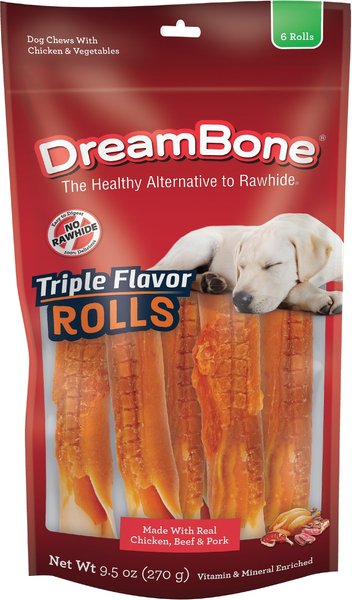 DreamBone Triple Flavor Rolls Dog Treats， 6 count - Intensery