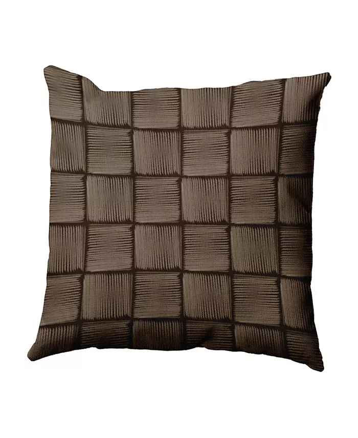 E by Design 16 Inch Brown and Taupe Decorative Squares Throw Pillow - Intensery