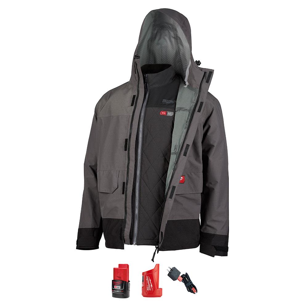Milwaukee M12 Heated AXIS Layering System with HYDROBREAK Rainshell Kit Large Gray 203RN-21L from Milwaukee - Intensery