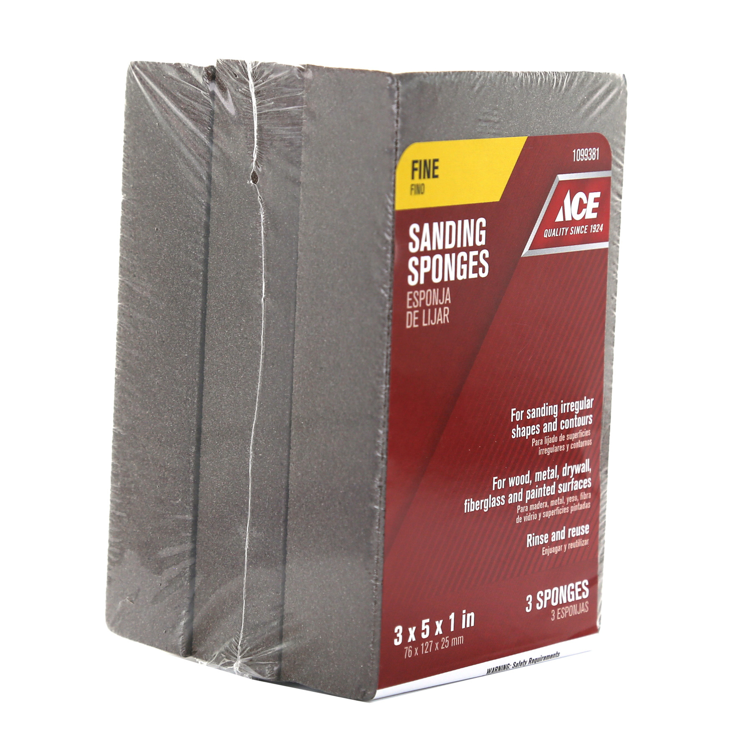 Ace 5 in. L X 3 in. W X 1 in. 120 Grit Fine Sanding Sponge - Intensery