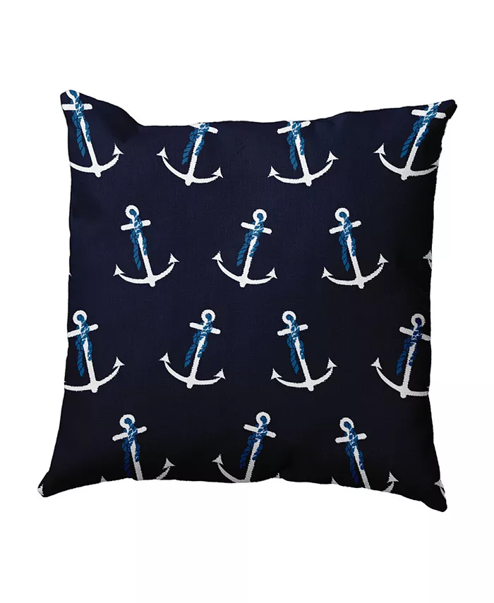 E by Design Anchor Whimsy 16 Inch Navy Blue Decorative Nautical Throw Pillow - Intensery
