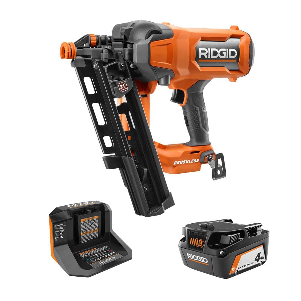 RIDGID 18V Brushless Cordless 21° 3-1/2 in. Framing Nailer Kit with 4.0 Ah Battery and Charger R09894KN - Intensery