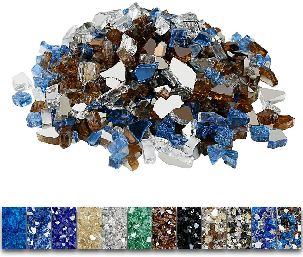 Reflective Tempered Fire Glass for Fire Pits, Fireplace, White Copper Blue, 1/2''10 LBS - Intensery
