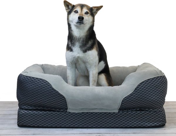 BarksBar Snuggly Sleeper Orthopedic Bolster Dog Bed w/Removable Cover， Gray - Intensery