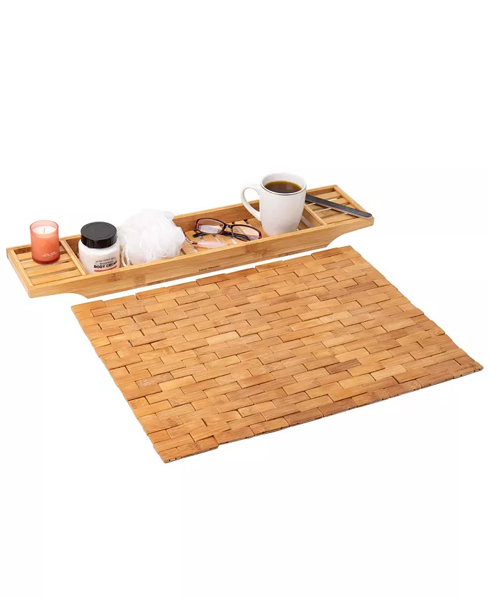 Mind Reader Bali Collection， Luxury Bath Caddy and Bath Mat Set， Luxury Roll Up Rayon from Bamboo Shower Bath Mat， 23.5 x 16.5 - Intensery
